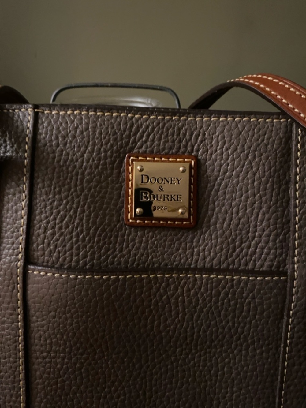 Dooney & Bourke Taupe Pebble Leather Tote with Brown Trim - Picture 2 of 6